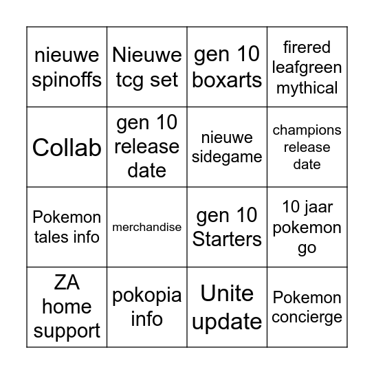 Pokemon day Bingo Card