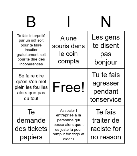 Bingo du métro Bingo Card