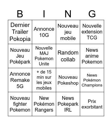 Pokémon Present 30 ans Bingo Card