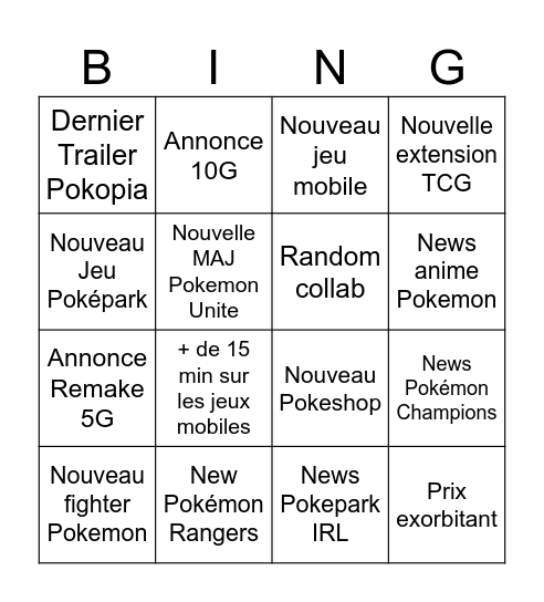 Pokémon Present 30 ans Bingo Card