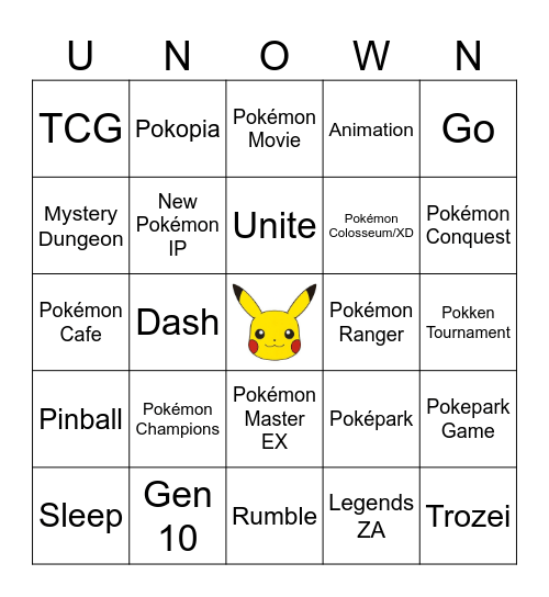 Pokémon Bingo Card