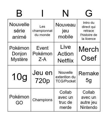 Pokémon Direct Bingo Card