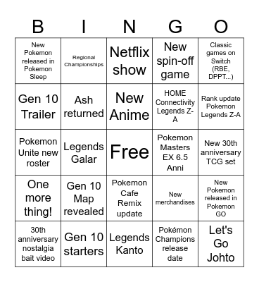 Pokémon Day 2026 Bingo Card