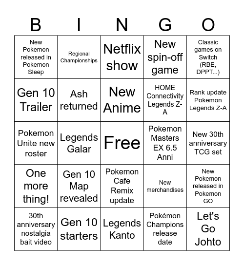 Pokémon Day 2026 Bingo Card