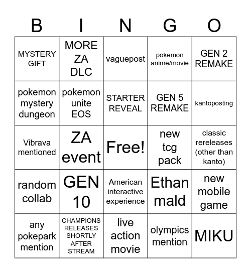 Untitled Bingo Card