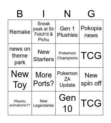 Pokemon Day Bingo Card