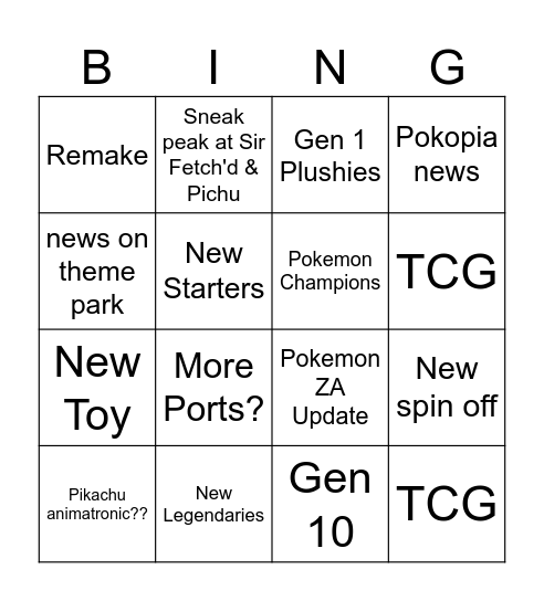 Pokemon Day Bingo Card