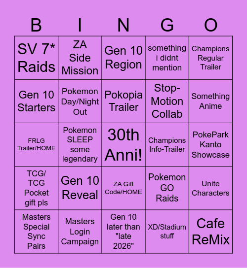 Untitled Bingo Card