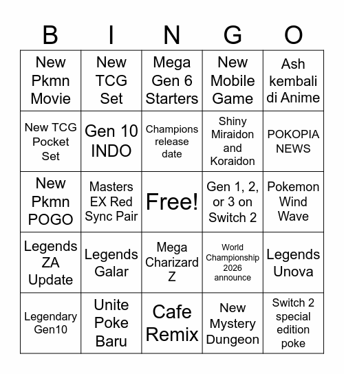 Pokemon Presents Feb 2026 Bingo Card