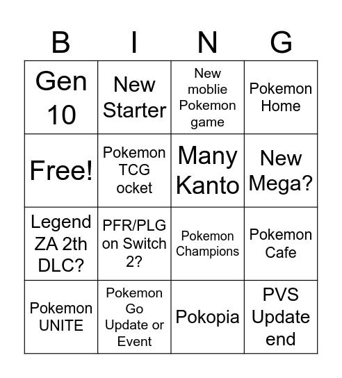 Pokemon 30th Present Bingo Card
