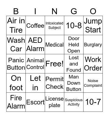 Campus Safety Bingo Card