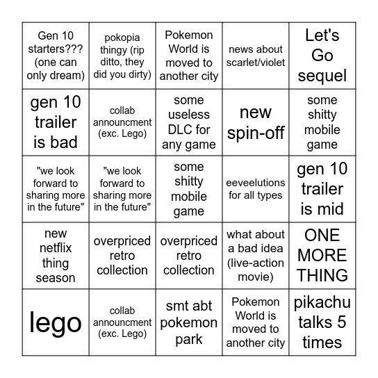 pokemon presents 2026 (most of those are from reddit) Bingo Card