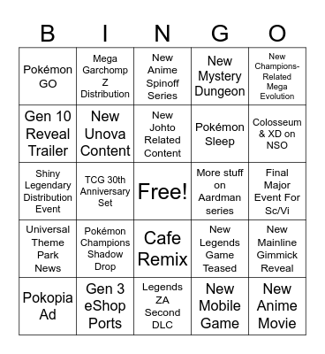 Pokémon Day 2026 Bingo Card