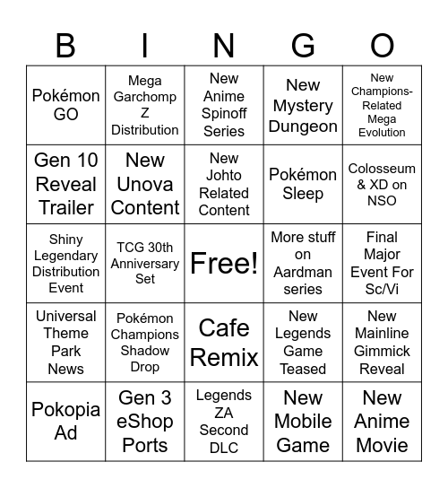 Pokémon Day 2026 Bingo Card