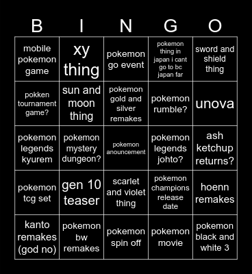 pokemon presents Bingo Card