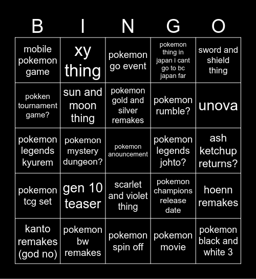 pokemon presents Bingo Card