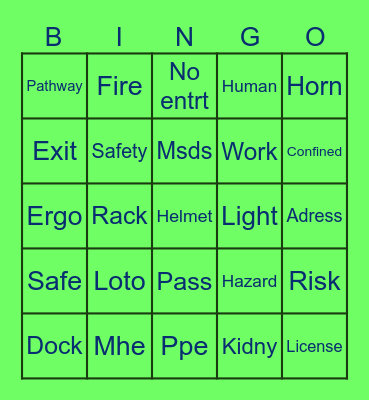 SAFETY BINGO Card