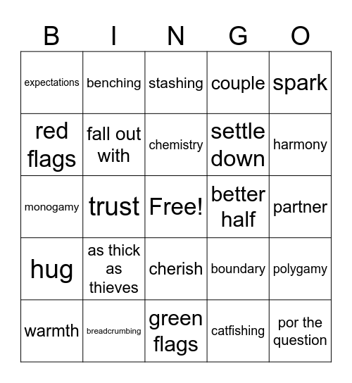 RELATIONSHIPS Bingo Card