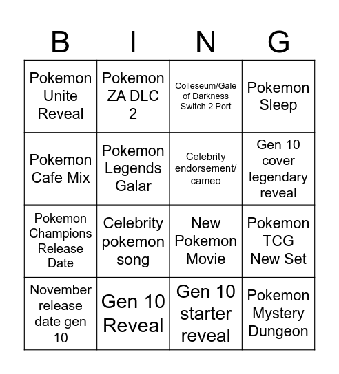 Pokemon Day 2026 Bingo Card