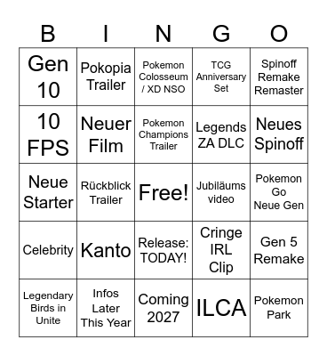Pokemon Presents 30 Bingo Card