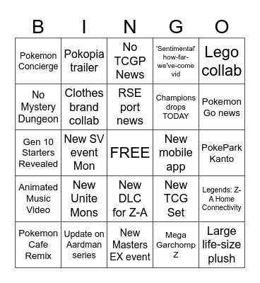 Pokemon Presents 2026 Bingo Card
