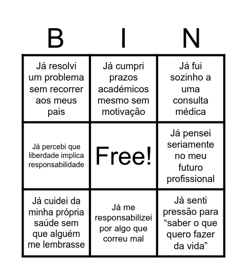 O bingo da adultez Bingo Card