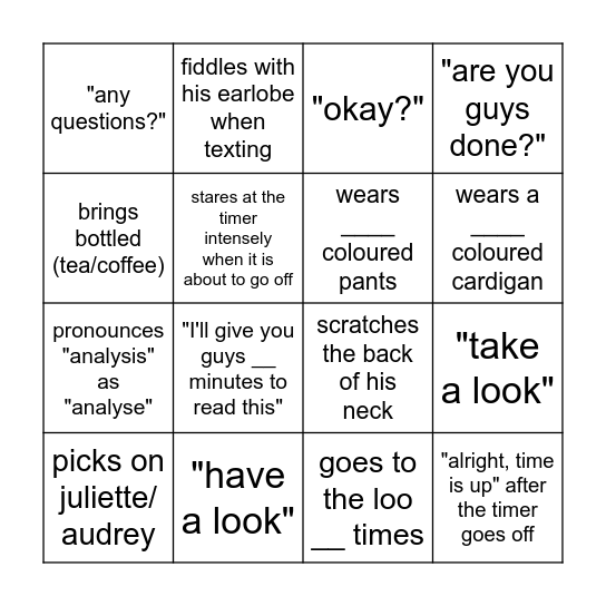 bingo bongo Bingo Card