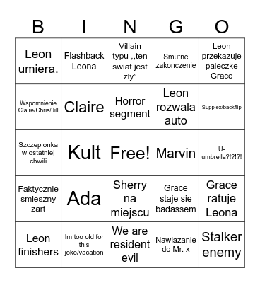 RE Requiem Bingo Card