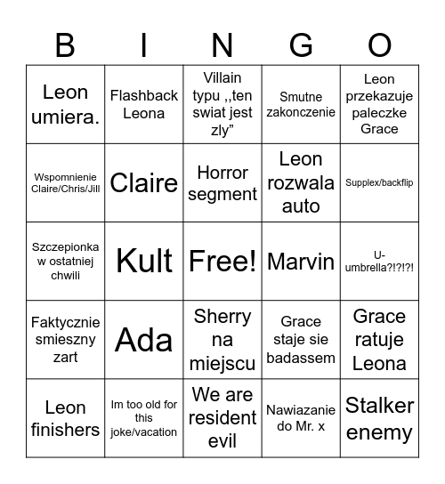 RE Requiem Bingo Card