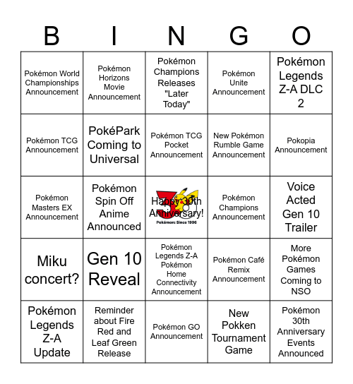 Pokémon Day Presents Bingo (Wait, why does that sound like Nijigasaki?) Bingo Card