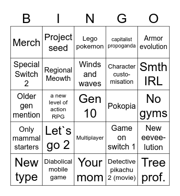 Pokemon presents Bingo Card