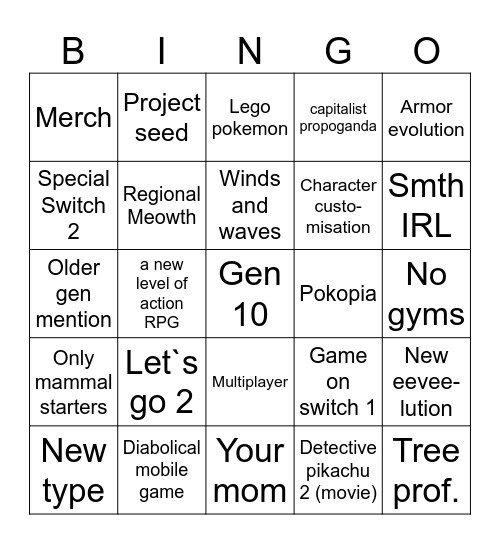 Pokemon presents Bingo Card