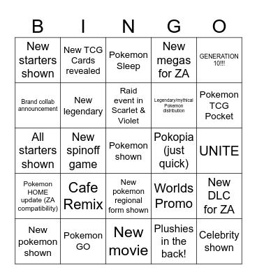 Pokemon Day 2026 Bingo Card