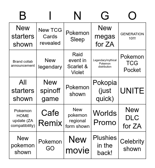 Pokemon Day 2026 Bingo Card