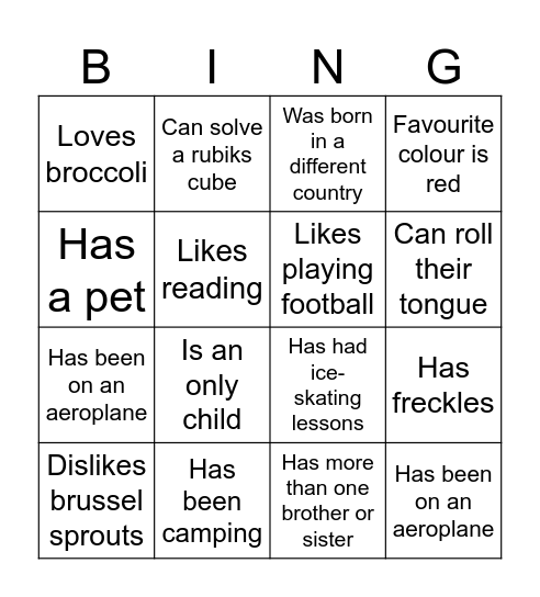 Kids Bingo Card