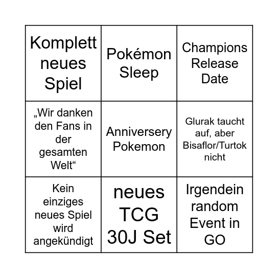 Pokémon Presents Bingo Card