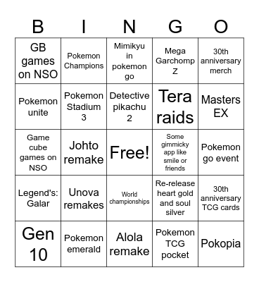 Pokemon day 2026 Bingo Card