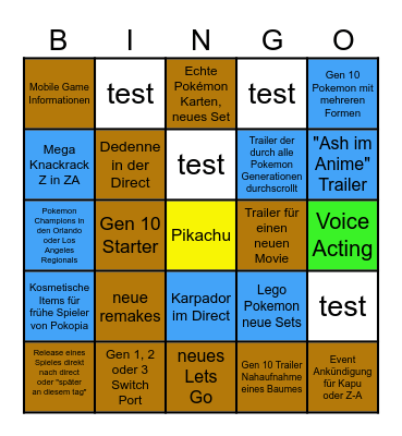 Pokémon Direct Bingo Card