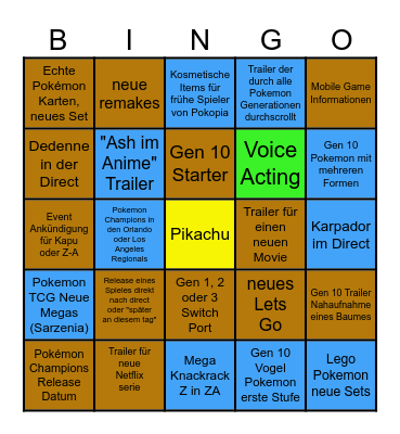 Pokémon Direct Bingo Card