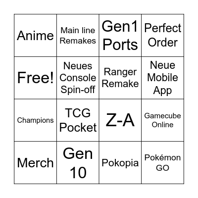 Pokémon Presents Bingo Card