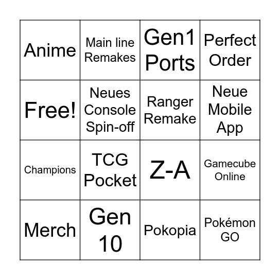 Pokémon Presents Bingo Card