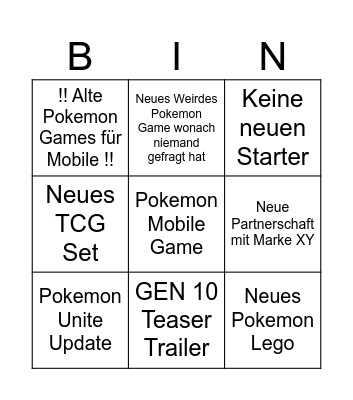 Pokemon Presenet Bingo Card