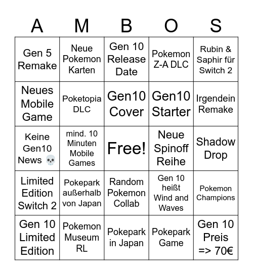 Pokemon Bingo Card