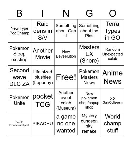 Pokemon Bingo Card