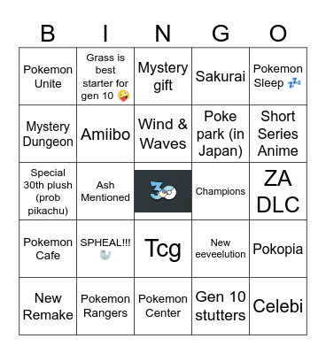 Pokemon Day Bingo Card