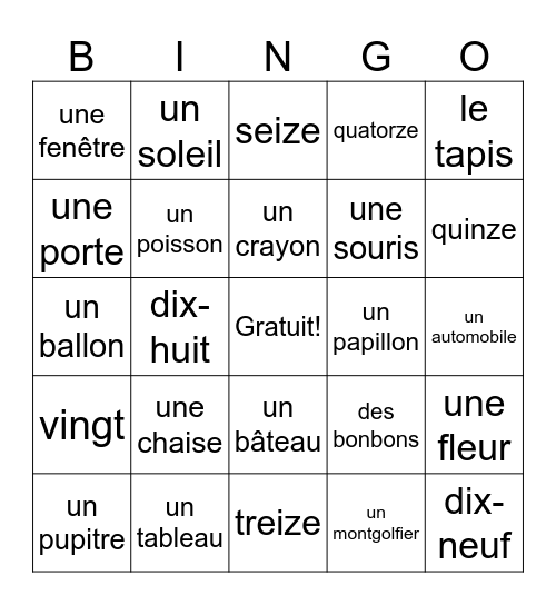 à l'école Bingo Card