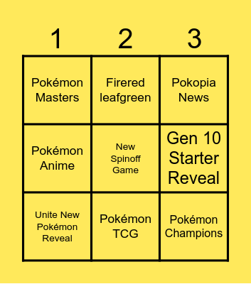 Pokémon Presents Bingo Card