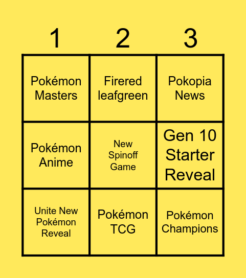 Pokémon Presents Bingo Card