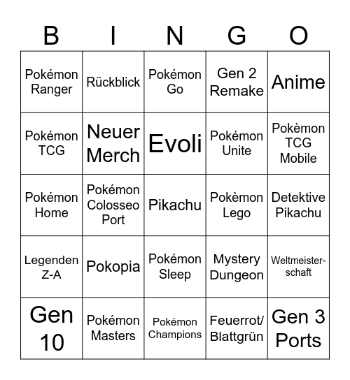 Pokémon Presents Bingo Card