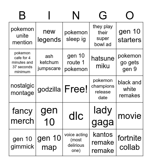 pokemon presents Bingo Card